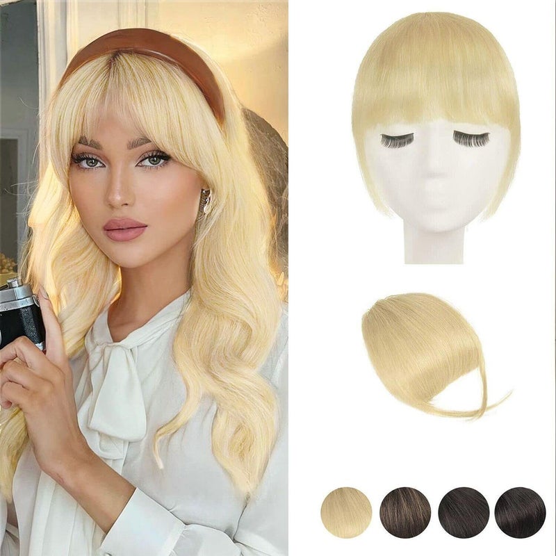 BARSDAR Real Human Hair Clip in Bangs  Human Hair Clip in Bangs for Women  Light Blonde French Bangs Extensions Fringe with Temples Dyeable Real Hair Bangs Hairpieces  Bleach Blonde