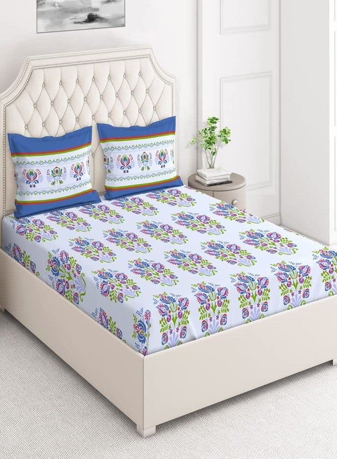 Layers ملاءة سرير قطنية 100% متعددة الطبقات لسرير مزدوج مع طقم غطاء وسادة، 140 خيط (بنفسجي/أخضر، بنقشة زهور) من مجموعة أوفار، خفيفة الوزن، ماصة للرطوبة، مريحة في جميع الفصول - Image 2