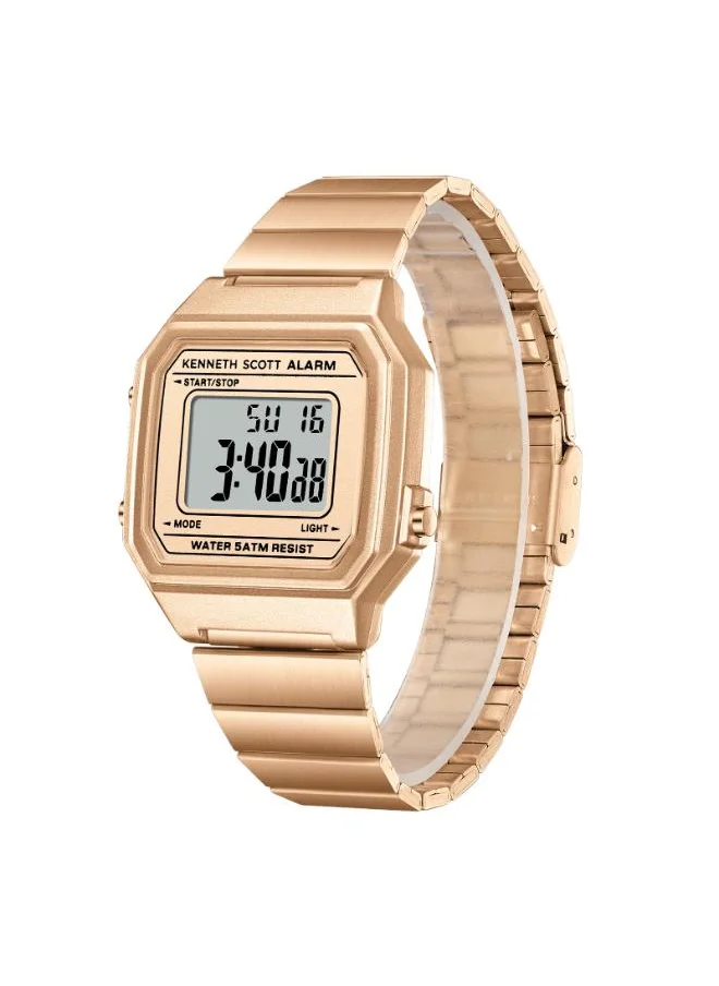 KENNETH SCOTT Women's  Digital Display Watch With Rose Gold Stainless Steel Strap - K25705-RBKK