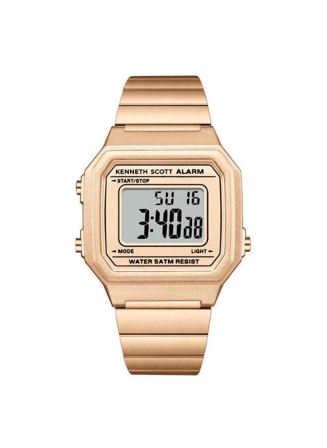 KENNETH SCOTT Women's  Digital Display Watch With Rose Gold Stainless Steel Strap - K25705-RBKK