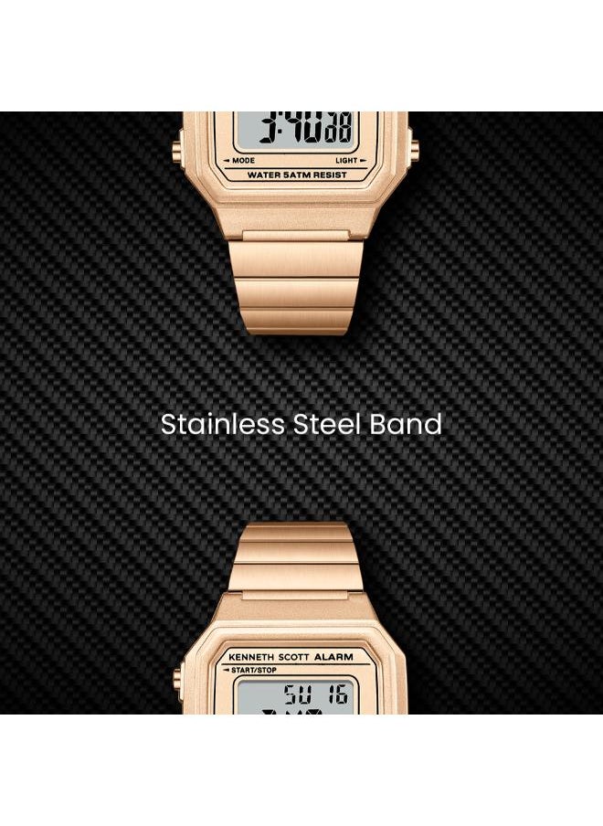 KENNETH SCOTT Women's  Digital Display Watch With Rose Gold Stainless Steel Strap - K25705-RBKK  - Image 5
