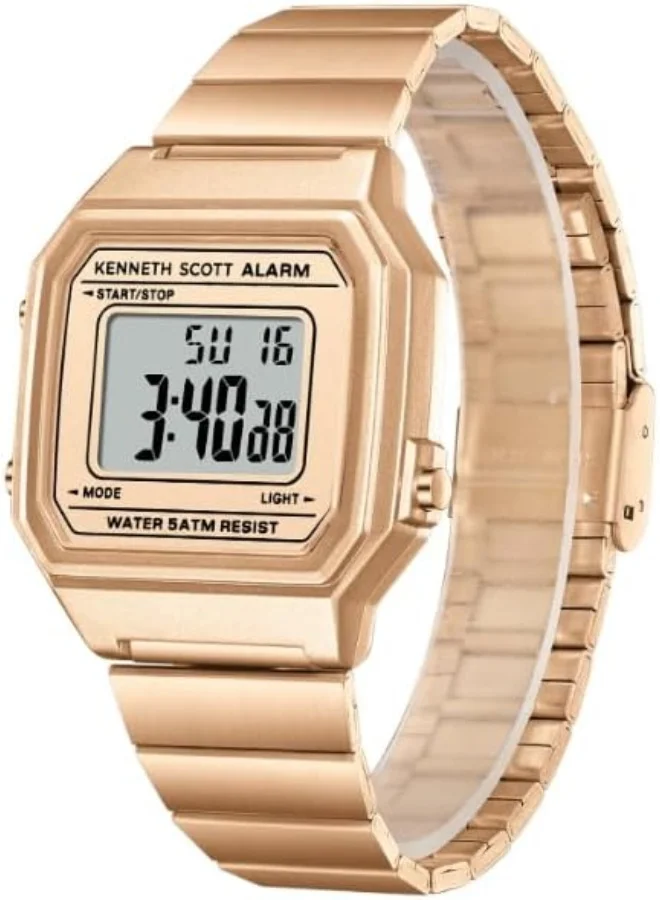 KENNETH SCOTT Kenneth Scott Ladies's Watch, Digital Display and Stainless Steel Strap - K25705-RBKK, Rose Gold