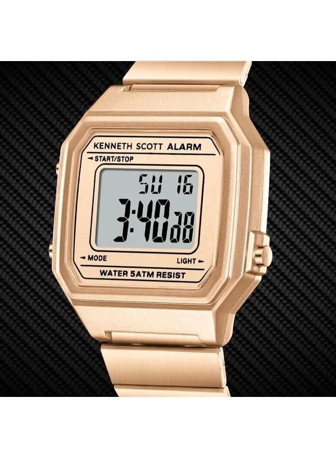 KENNETH SCOTT Kenneth Scott Ladies's Watch, Digital Display and Stainless Steel Strap - K25705-RBKK, Rose Gold
