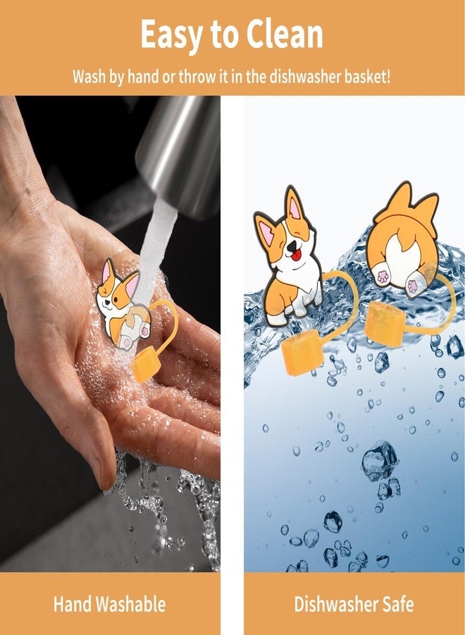 وولاين مجموعة أغطية شفاطات من السيليكون قابلة لإعادة الاستخدام بتصميم كلب كورجي لطيف من والين، 4 قطع، مقاس 10 مم/0.4 بوصة، لحماية طرف الشفاط، مناسبة لأكواب سعة 30/40 أونصة. - Image 4