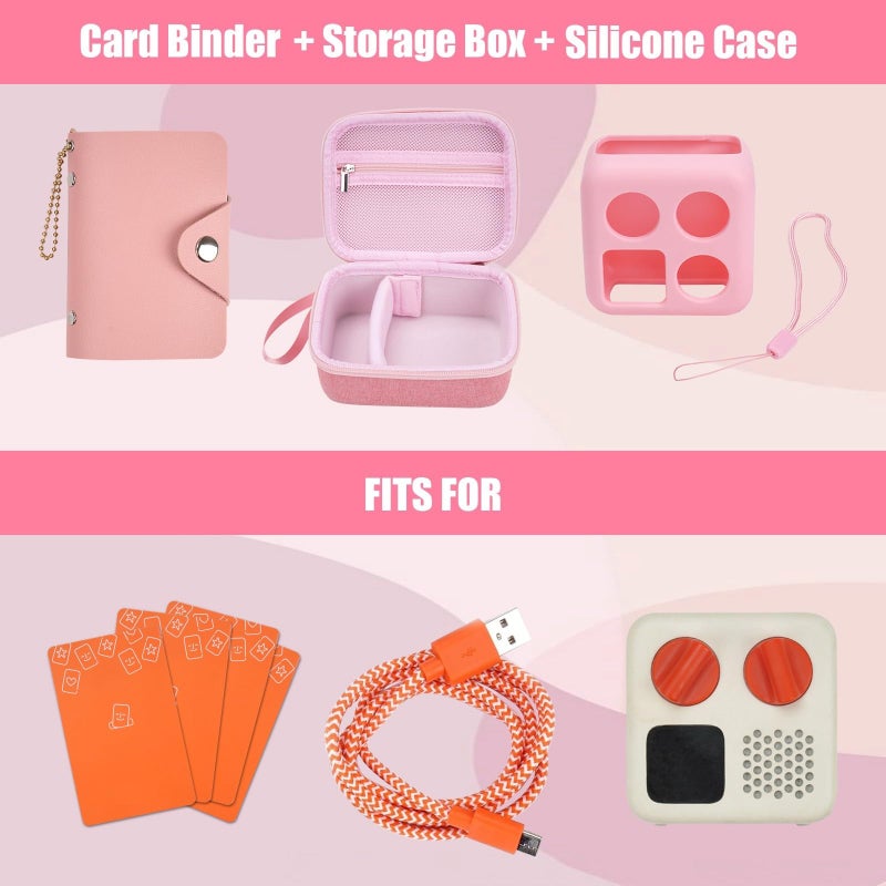 YouKnow Hard Case and Silicone Cover for Yoto Mini Player, Kids Audio Music Accessory with Card Case Holder for up to 10 Cards (Pink) - Image 2