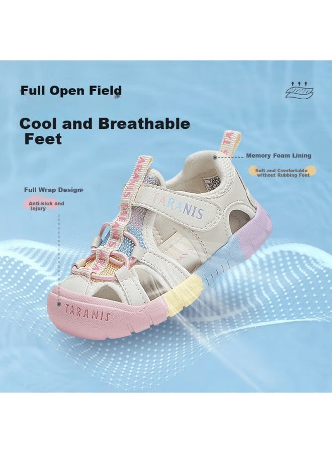 Taranis Summer Girls' Sandals, Baby Closed-toe Non-slip Infant Functional Walking Shoes, White/colorful, Size 22