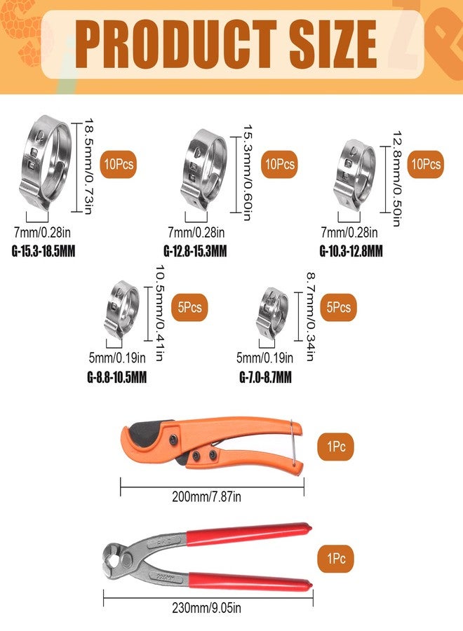 Tanstic 42Pcs 9 inch Ear Clamp Pliers with 5 Sizes 304 Stainless Steel Single Ear Hose Clamps and PEX Tube Cutter, Pincer Crimper Tool Ear Clamp Pliers Crimper Nail Puller - Image 2