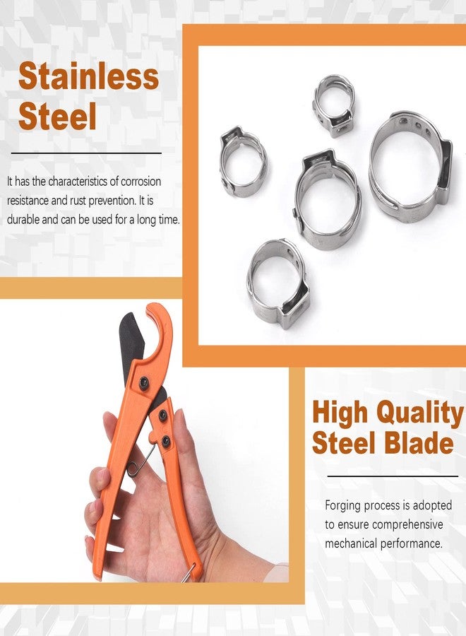 Tanstic 42Pcs 9 inch Ear Clamp Pliers with 5 Sizes 304 Stainless Steel Single Ear Hose Clamps and PEX Tube Cutter, Pincer Crimper Tool Ear Clamp Pliers Crimper Nail Puller - Image 5