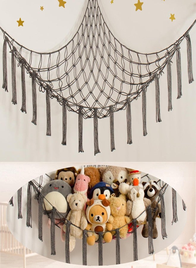 mirolam Stuffed Animal Storage Hammock Net - Toy Hammock Net for Stuffed Animals Corner - Hanging Stuff Animal Organizer Holder Large Size Baby Nursery Room Decor-Grey - Image 1