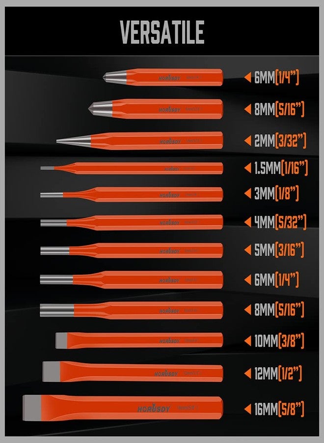 HORUSDY 12-Piece Punch and Chisel Set, Including Taper Punch, Cold Chisels, Pin Punch, Center Punch - Image 3