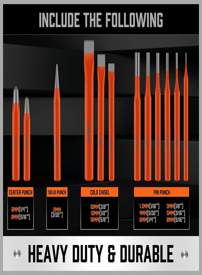 HORUSDY 12-Piece Punch and Chisel Set, Including Taper Punch, Cold Chisels, Pin Punch, Center Punch - Image 5