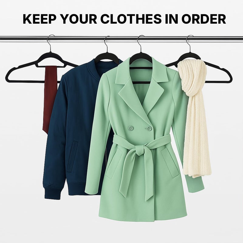 MOONCEE 50 PCs Premium Velvet Hangers - Non-Slip & Durable Clothes Hangers - 360° Swivel Hook Heavy Duty Coat Hangers, Space Saving Suits, Pants Hangers for Closet, Garment Shops, Hotels - Image 5