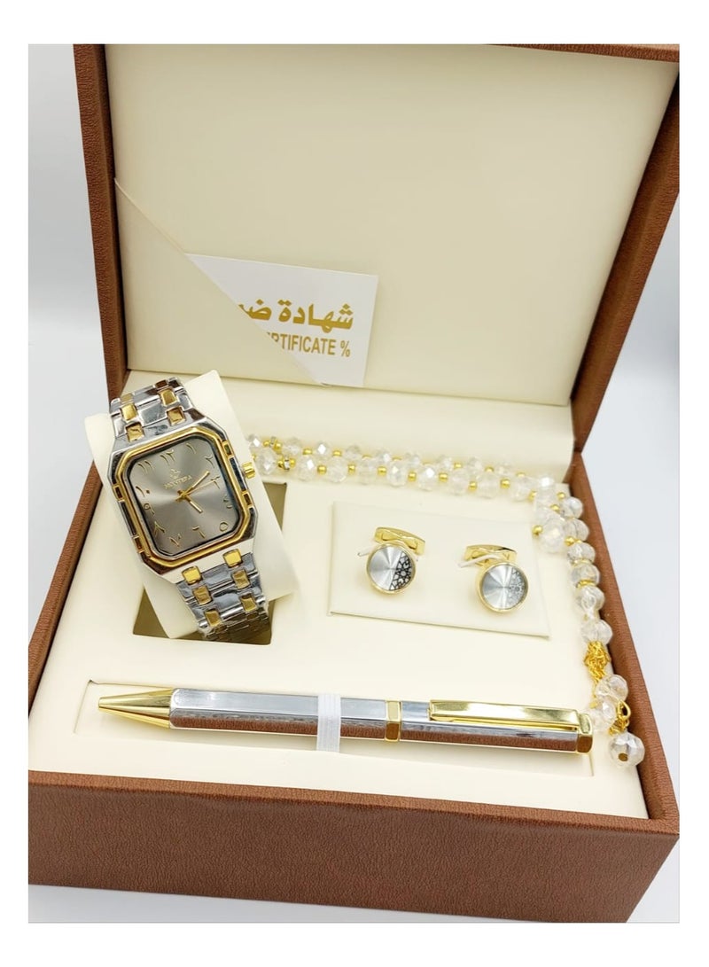 مونتيرا طقم رجالي مكون من ٤ قطع ساعة وقلم وكبك وسبحه