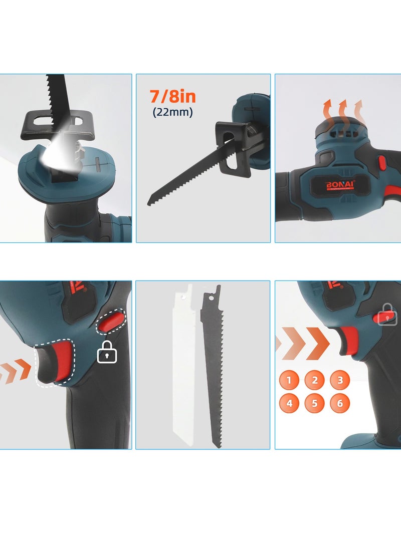 BONAI DC36VF Cordless Reciprocating Saw - High Performance at 2800 RPM with 20mm Stroke Length, LED Light, and Tool-Less Blade Change 3Ah Battery, Charger, and Bonus 100mm Wood Cutting Blade.  - Image 2