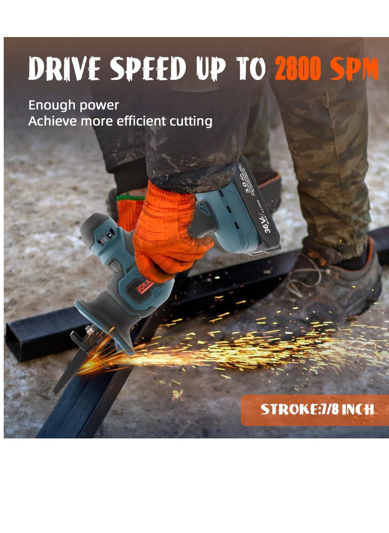 BONAI - DC36VF Cordless Reciprocating Saw - High Performance at 2800 RPM with 20mm Stroke Length, LED Light, and Tool-Less Blade Change 3Ah Battery, Charger, and Bonus 100mm Wood Cutting Blade. - Image 1