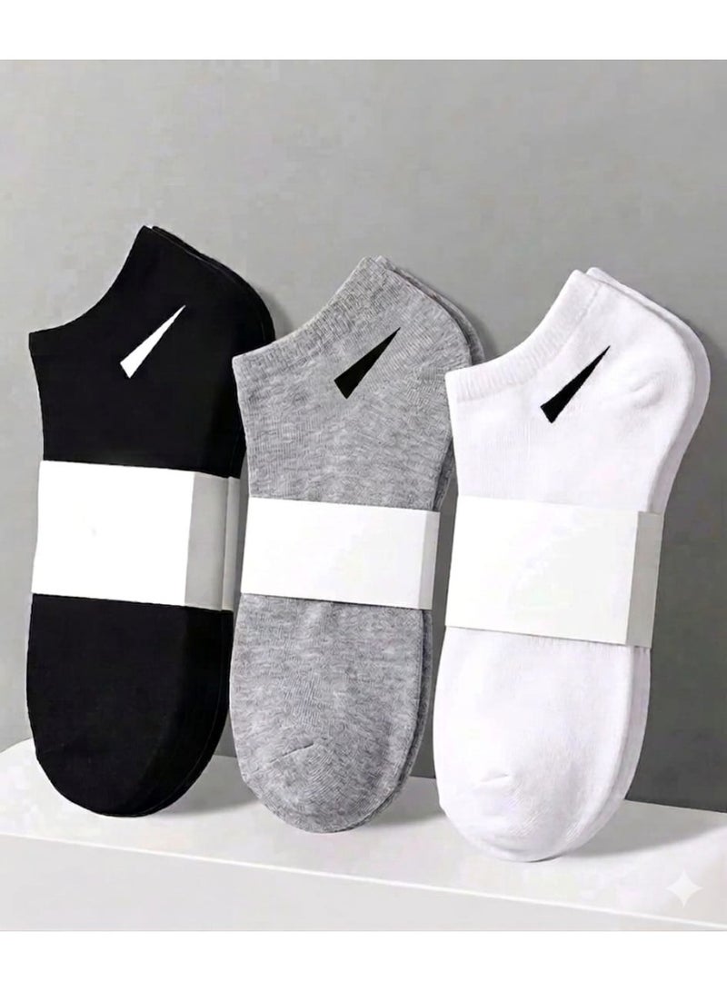 Shein 3 Pairs Unisex Ankle Socks, Sports Socks, White/Black/Grey - Image 1