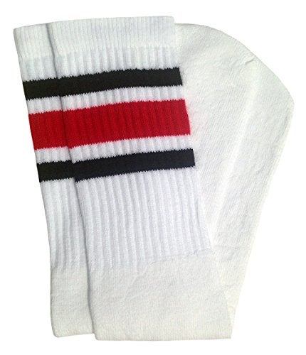 SKATERSOCKS 25" Knee high White tube socks with Black-Red stripes style 3 - Image 1