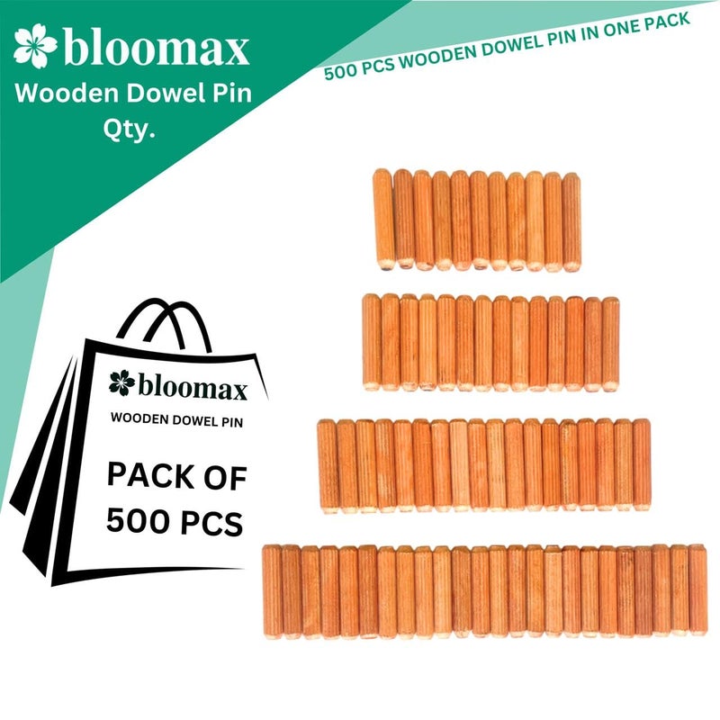 bloomax دبابيس دائرية من الخشب الصلب مع نهايات مائلة وأخدود مستقيم لسهولة الإدخال، 6 مم/30 مم، 500 قطعة - Image 2