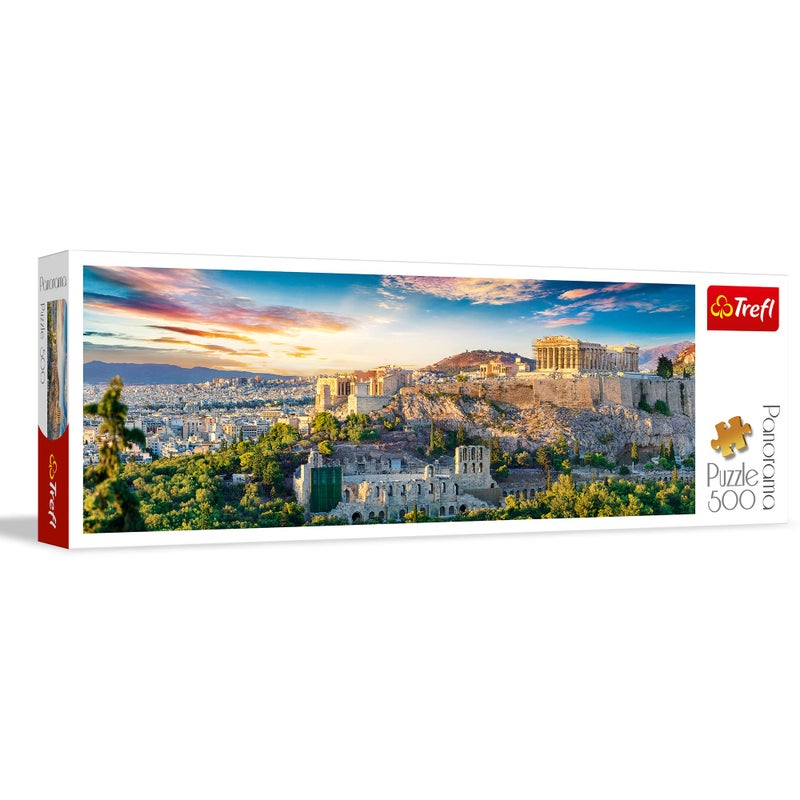 Trefl Panorama Acropolis Athens 500 Piece Jigsaw Puzzle Red 26x9 Print DIY Puzzle Creative Fun Classic Puzzle for Adults and Children from 10 Years Old - Image 3