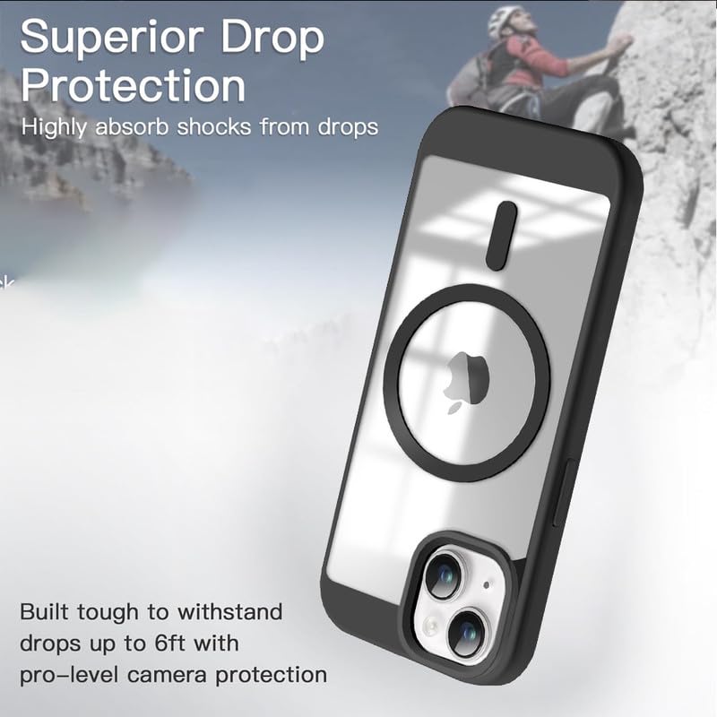 US LITE Shockproof Mag-Safe Clear Case for iPhone 13 | Transparent Hard PC Back + Soft TPU Edges | Camera Protection | Slim Fit - Black - Image 4