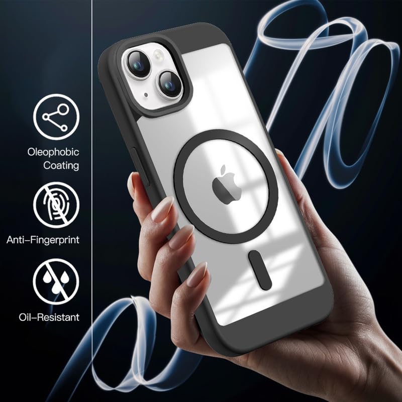 US LITE Shockproof Mag-Safe Clear Case for iPhone 13 | Transparent Hard PC Back + Soft TPU Edges | Camera Protection | Slim Fit - Black - Image 3
