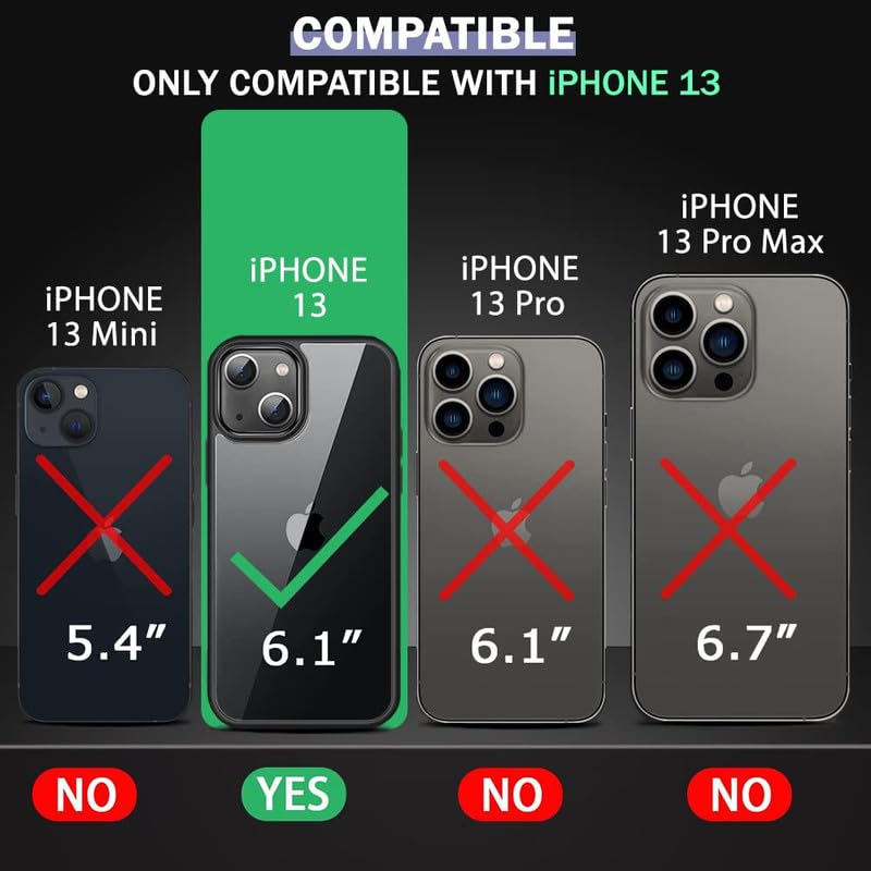 US LITE Shockproof Mag-Safe Clear Case for iPhone 13 | Transparent Hard PC Back + Soft TPU Edges | Camera Protection | Slim Fit - Black - Image 2