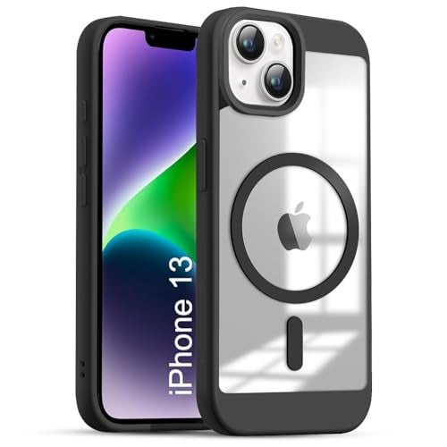 US LITE Shockproof Mag-Safe Clear Case for iPhone 13 | Transparent Hard PC Back + Soft TPU Edges | Camera Protection | Slim Fit - Black - Image 1