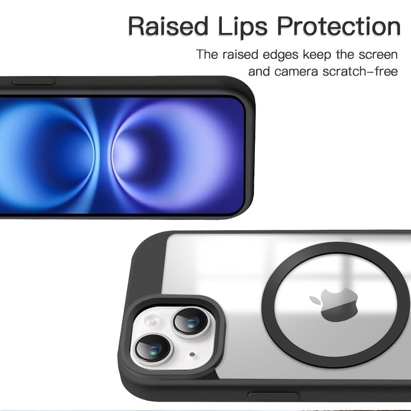 US LITE Shockproof Mag-Safe Clear Case for iPhone 13 | Transparent Hard PC Back + Soft TPU Edges | Camera Protection | Slim Fit - Black - Image 5