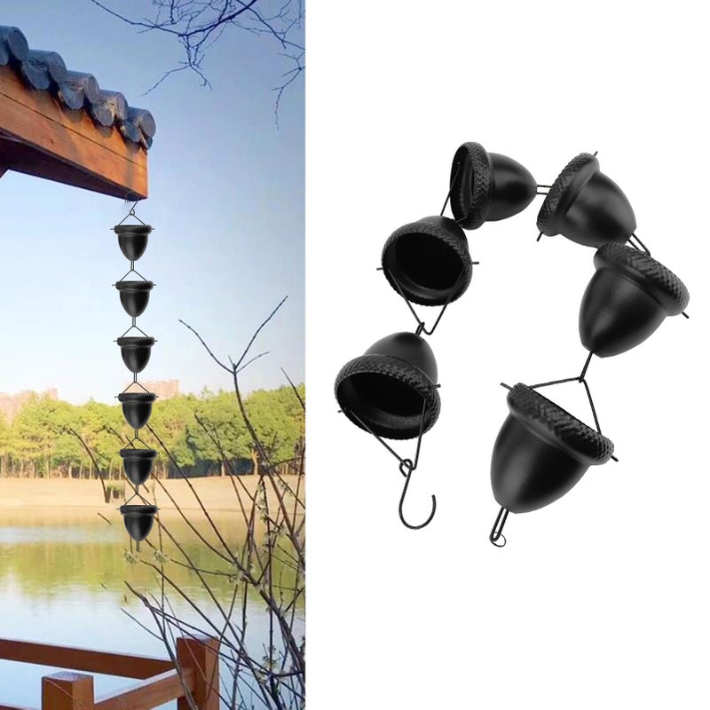 Large Cup Acorn Rain Chain 3 28 Feet Black Replacement Downspout Gutter Garden Outdoor Decoration - Image 5