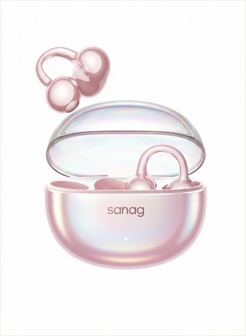ساناج سماعات SANAG S6S Nova اللاسلكية، سماعات بلوتوث مفتوحة بمشبك الأذن بتصميم على شكل قرط، عمر بطارية 59 ساعة، مقاومة للماء IP67، خفيفة الوزن 4 جرام، محرك تيتانيوم 10 ملم - وردي - Image 1