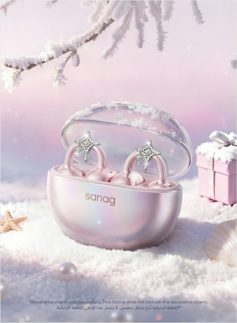 ساناج سماعات SANAG S6S Nova اللاسلكية، سماعات بلوتوث مفتوحة بمشبك الأذن بتصميم على شكل قرط، عمر بطارية 59 ساعة، مقاومة للماء IP67، خفيفة الوزن 4 جرام، محرك تيتانيوم 10 ملم - وردي - Image 5