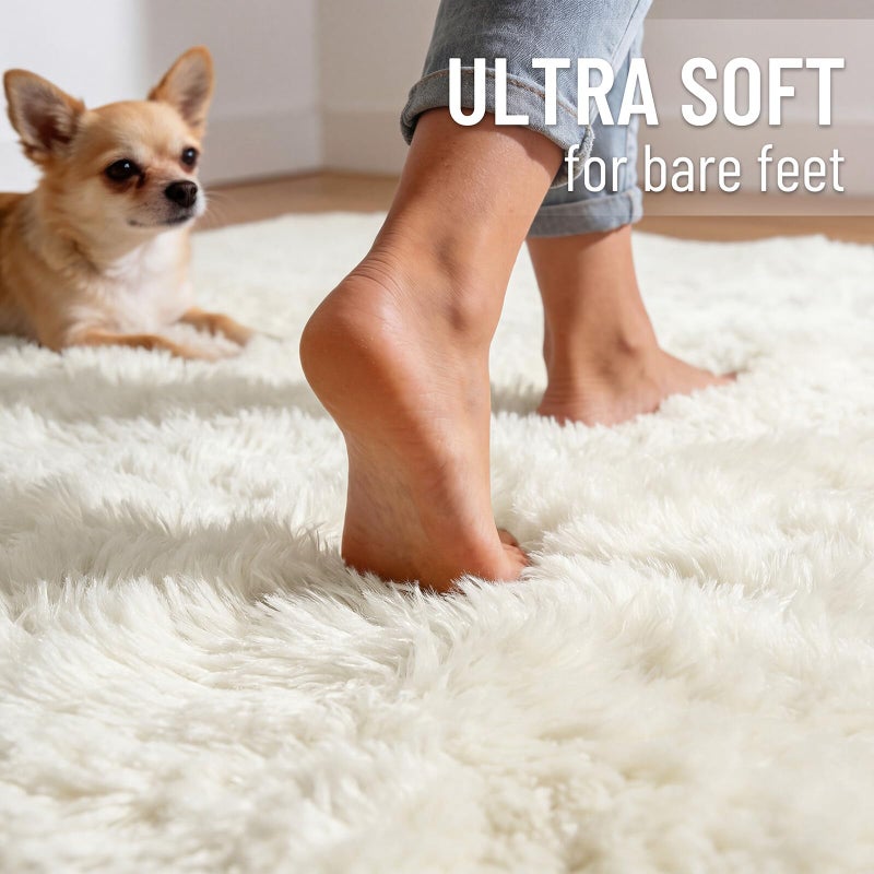 OLANLY Ivory Round Rugs for Bedroom - Machine Washable, 4 ft Circle Area Rugs for Living Room, Soft and Fluffy Shaggy Carpet for Teen Girls and Boys, Nursery Rooms, Dorms, Home Decor Aesthetic - Image 4