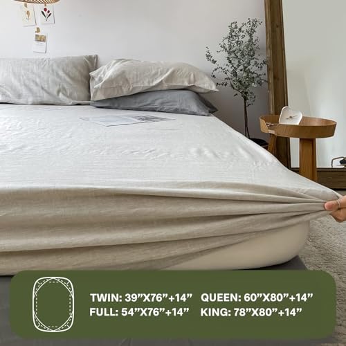 Simple&Opulence شيت مفروشات بسيط وفاخر من الكتان 100% مقاس كوين (قطعة واحدة)، غطاء مرتبة بجيب عميق 14 بوصة، غسول حجري من الكتان الفرنسي الطبيعي، شراشف قاع ناعمة وقابلة للتنفس - كتان - Image 5