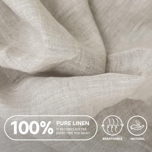 Simple&Opulence شيت مفروشات بسيط وفاخر من الكتان 100% مقاس كوين (قطعة واحدة)، غطاء مرتبة بجيب عميق 14 بوصة، غسول حجري من الكتان الفرنسي الطبيعي، شراشف قاع ناعمة وقابلة للتنفس - كتان - Image 3