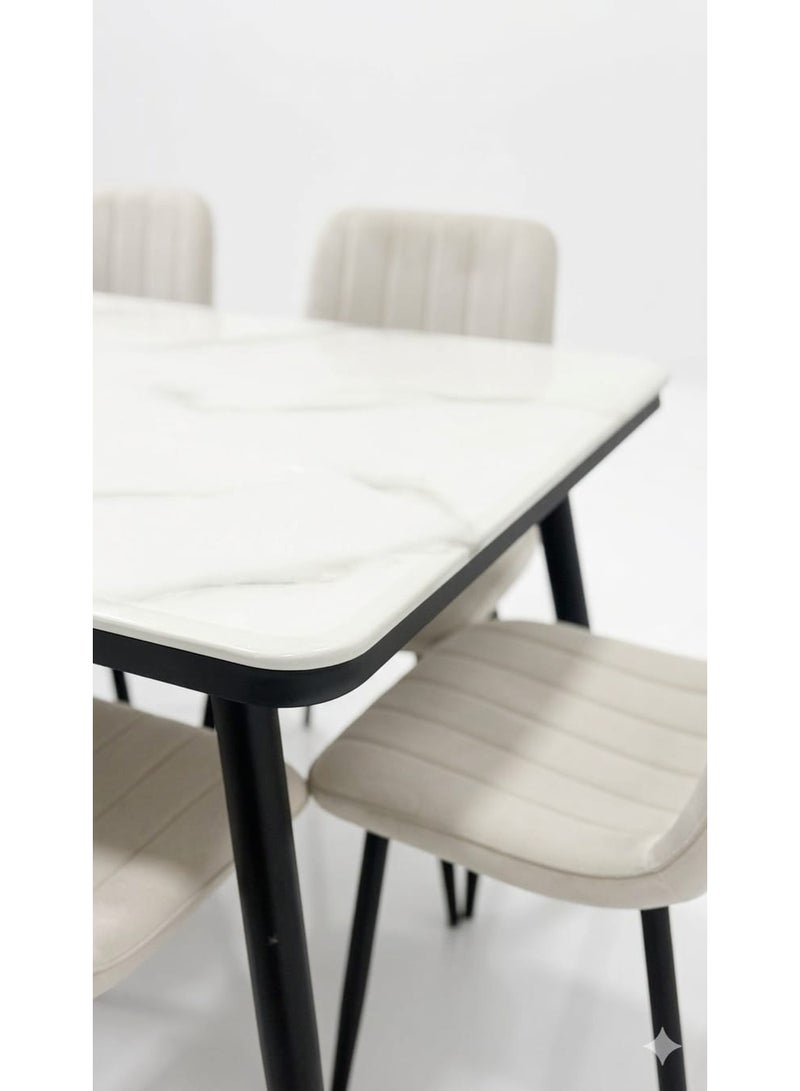Marble dining table with 6 chairs and luxury seating. - Image 2
