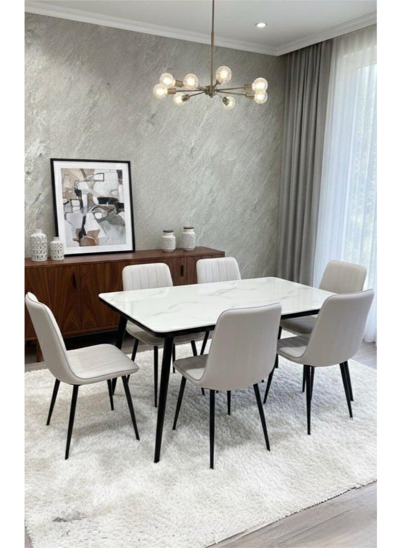 Marble dining table with 6 chairs and luxury seating. - Image 5