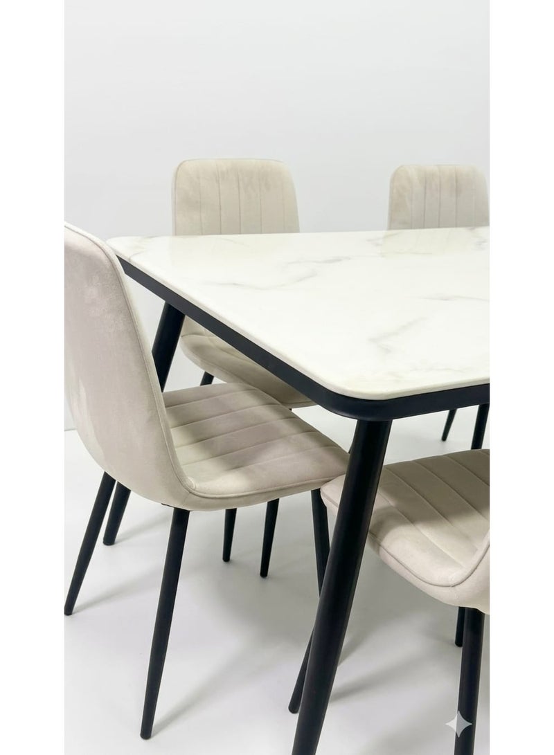 Marble dining table with 6 chairs and luxury seating. - Image 1