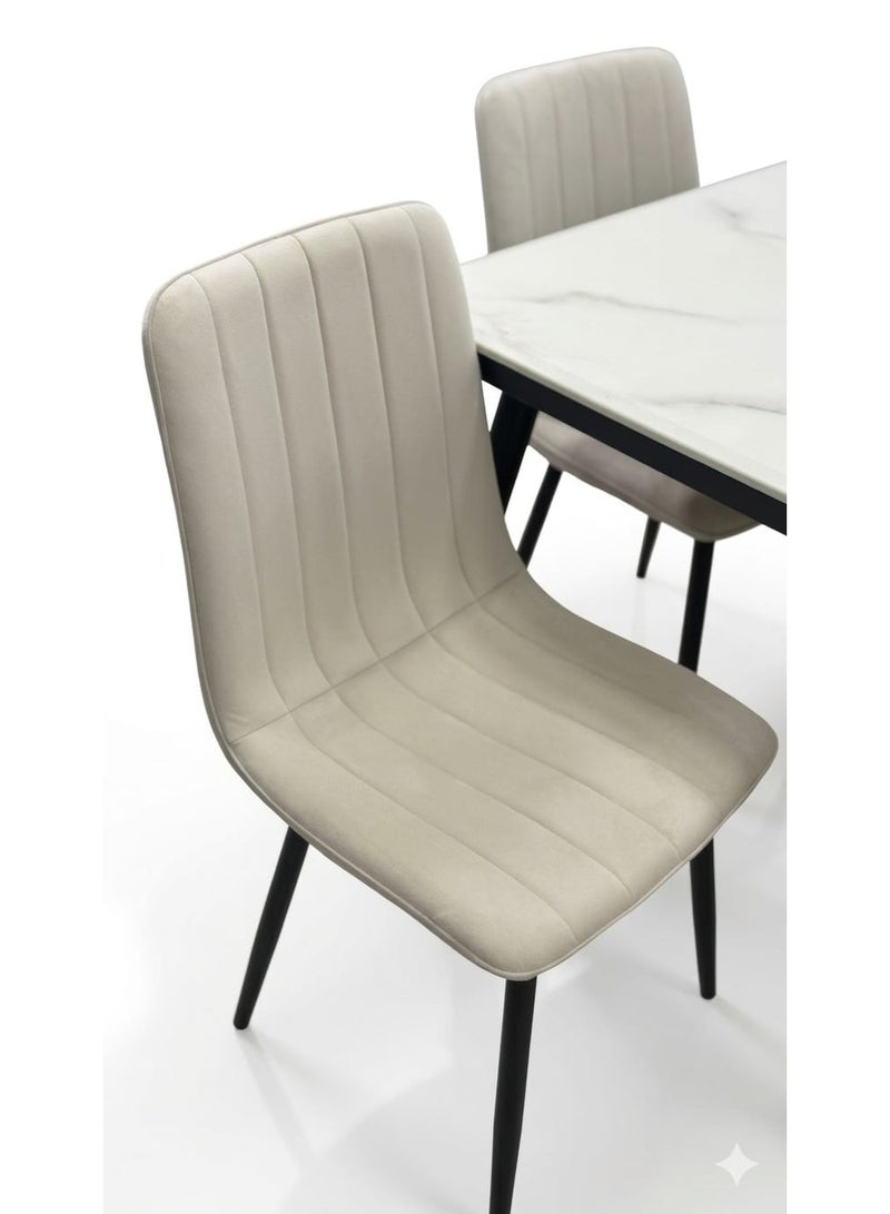 Marble dining table with 6 chairs and luxury seating. - Image 4