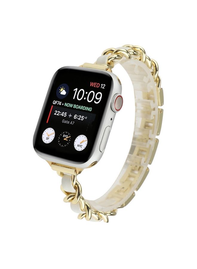 Replacement Strap Small Waist Stainless Steel Strap Watch Band For Apple Watch Series 7 41mm / 6 & SE & 5 & 4 40mm / 3 & 2 & 1 38mm Gold White 