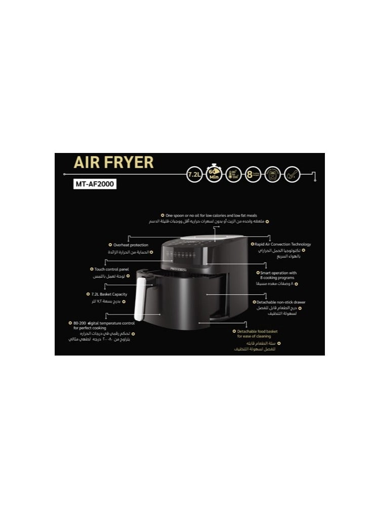 Mediatech Healthy Air Fryer XXL, 7.2L , Digital Touch Control ,Oil-Less Fryer, Easy Clean Basket, 8 Preset Functions, Rapid Air Convection ,MT-AF2000- Black - Image 3