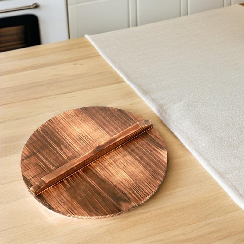 Natural Wooden Wok Lid 20x20x1 6cm Thickened Pot Cover Oil Splash Guard - Image 5