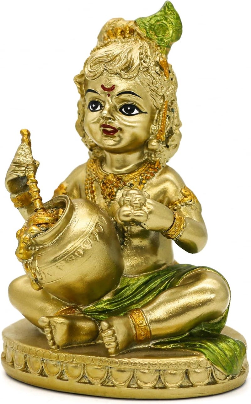 alikiki Hindu God Baby Krishna Statue - Antique Gold Figurine - Image 1