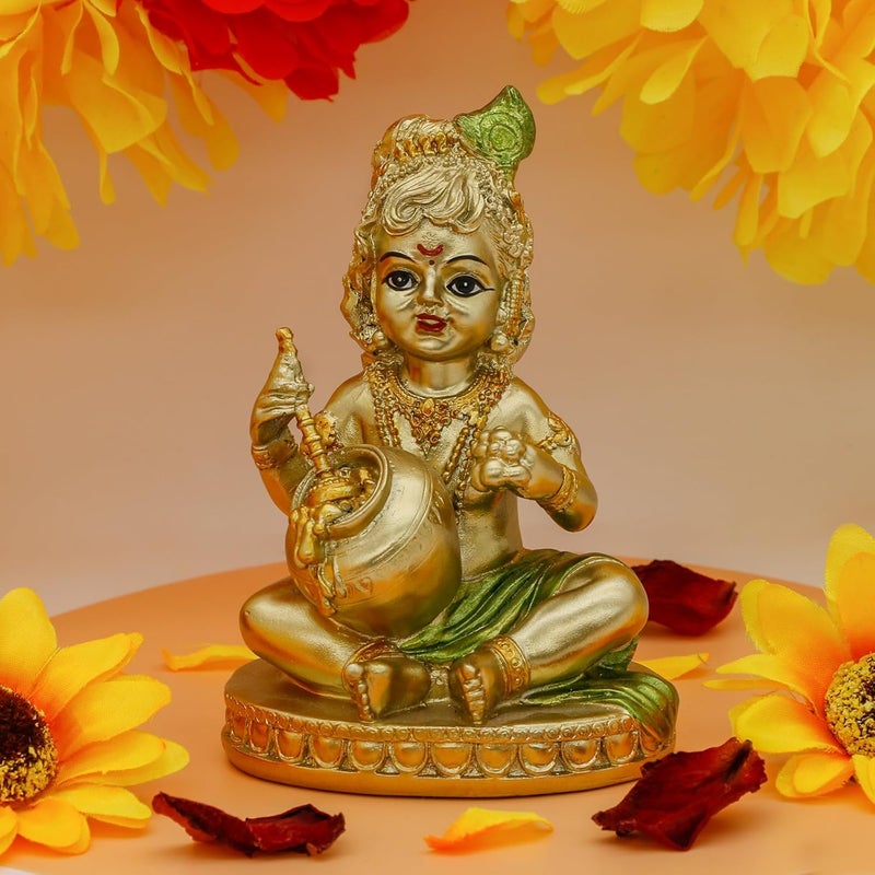 alikiki Hindu God Baby Krishna Statue - Antique Gold Figurine - Image 4