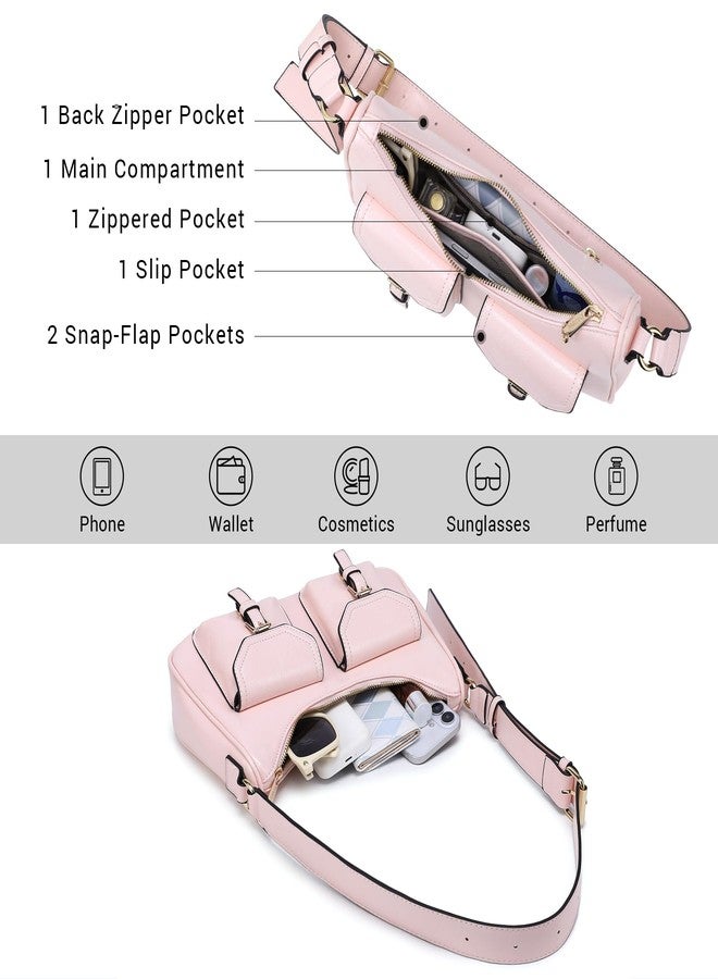 داسين حقيبة كتف داسين ريترو للنساء، مصنوعة من الجلد الصناعي المعالج بالزيت، حقيبة هوبو، حقيبة يد بتصميم Y2K مع جيوب بإبزيم (لون وردي) - Image 5