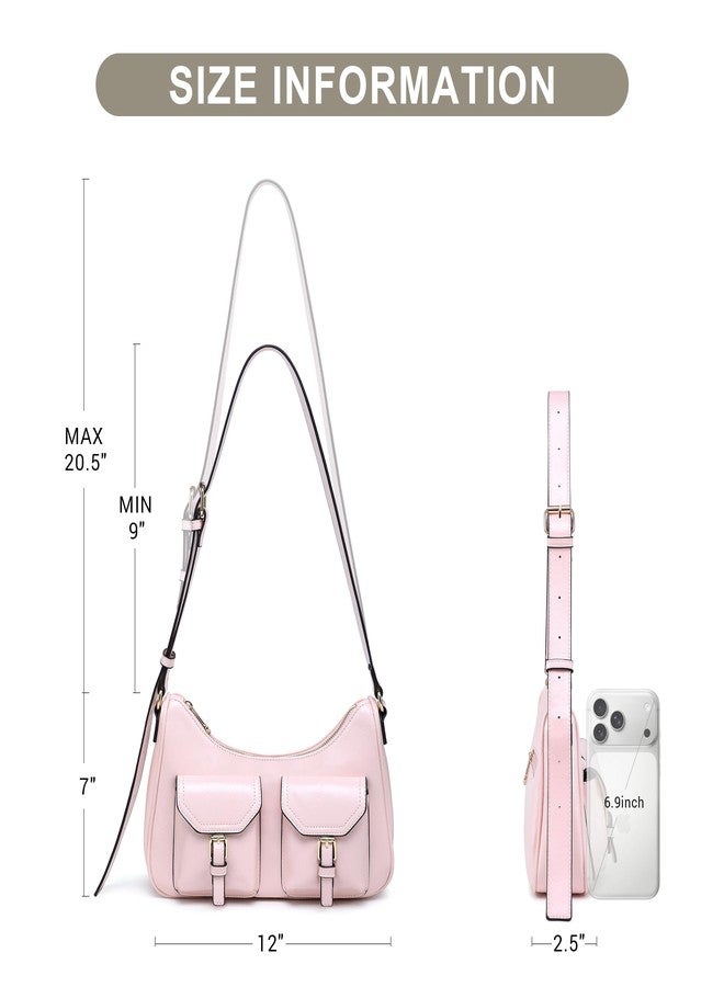 داسين حقيبة كتف داسين ريترو للنساء، مصنوعة من الجلد الصناعي المعالج بالزيت، حقيبة هوبو، حقيبة يد بتصميم Y2K مع جيوب بإبزيم (لون وردي) - Image 4