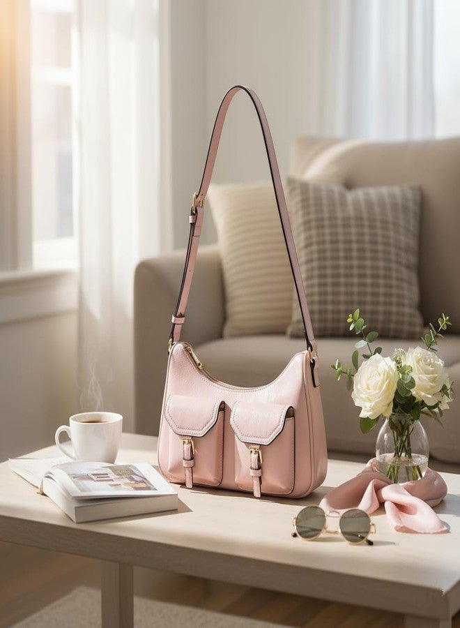 داسين حقيبة كتف داسين ريترو للنساء، مصنوعة من الجلد الصناعي المعالج بالزيت، حقيبة هوبو، حقيبة يد بتصميم Y2K مع جيوب بإبزيم (لون وردي) - Image 2