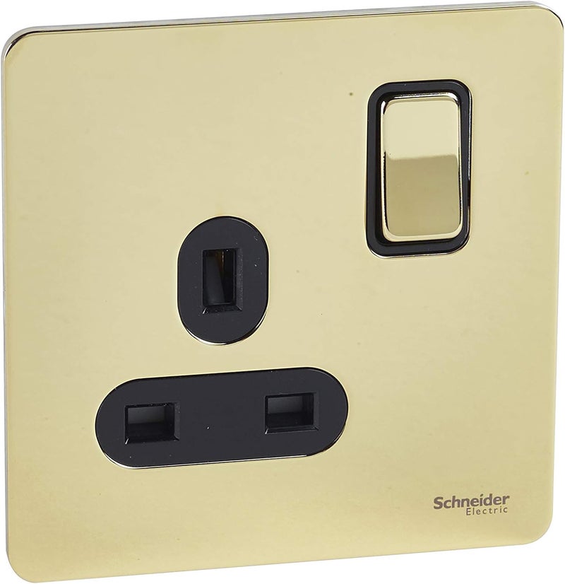 Schneider Electric Polished Brass Switched Power Socket - Image 1