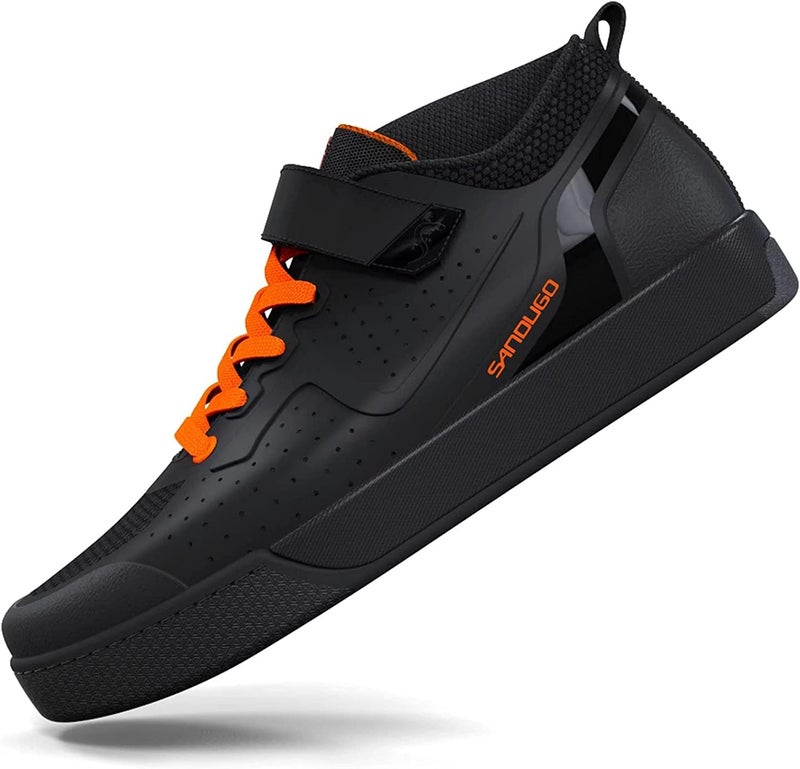 SANDUGO Mens MTB Mountain Bike SPD Cycling Shoes,Suitable Mountain Biking DH Enduro, Compatible All 2 Bolts Pedals,Size 13 Black/Orange - Image 1