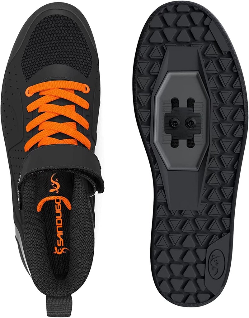 SANDUGO Mens MTB Mountain Bike SPD Cycling Shoes,Suitable Mountain Biking DH Enduro, Compatible All 2 Bolts Pedals,Size 13 Black/Orange - Image 2