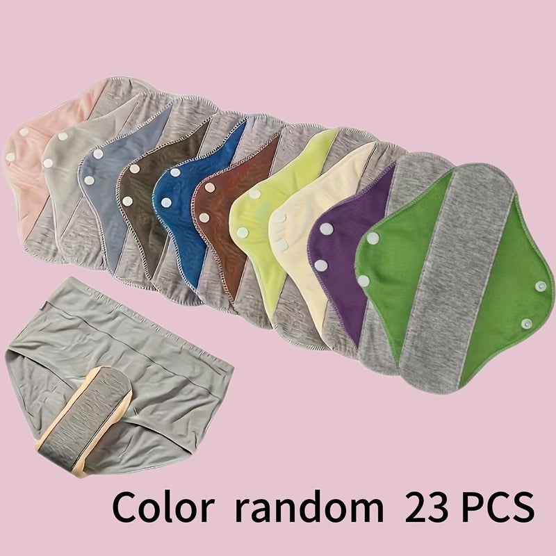 23 Piece Set Reusable Washable Pads For Women And Seniors Soft Bamboo Fiber Assorted Colors Safety Closure - Image 1